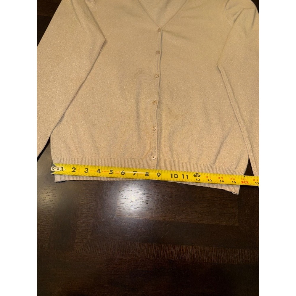 Talbots Made in Italy XL Gold Shimmer Wool Cardigan Holiday Metallic Sweater NYE - Picture 6 of 10